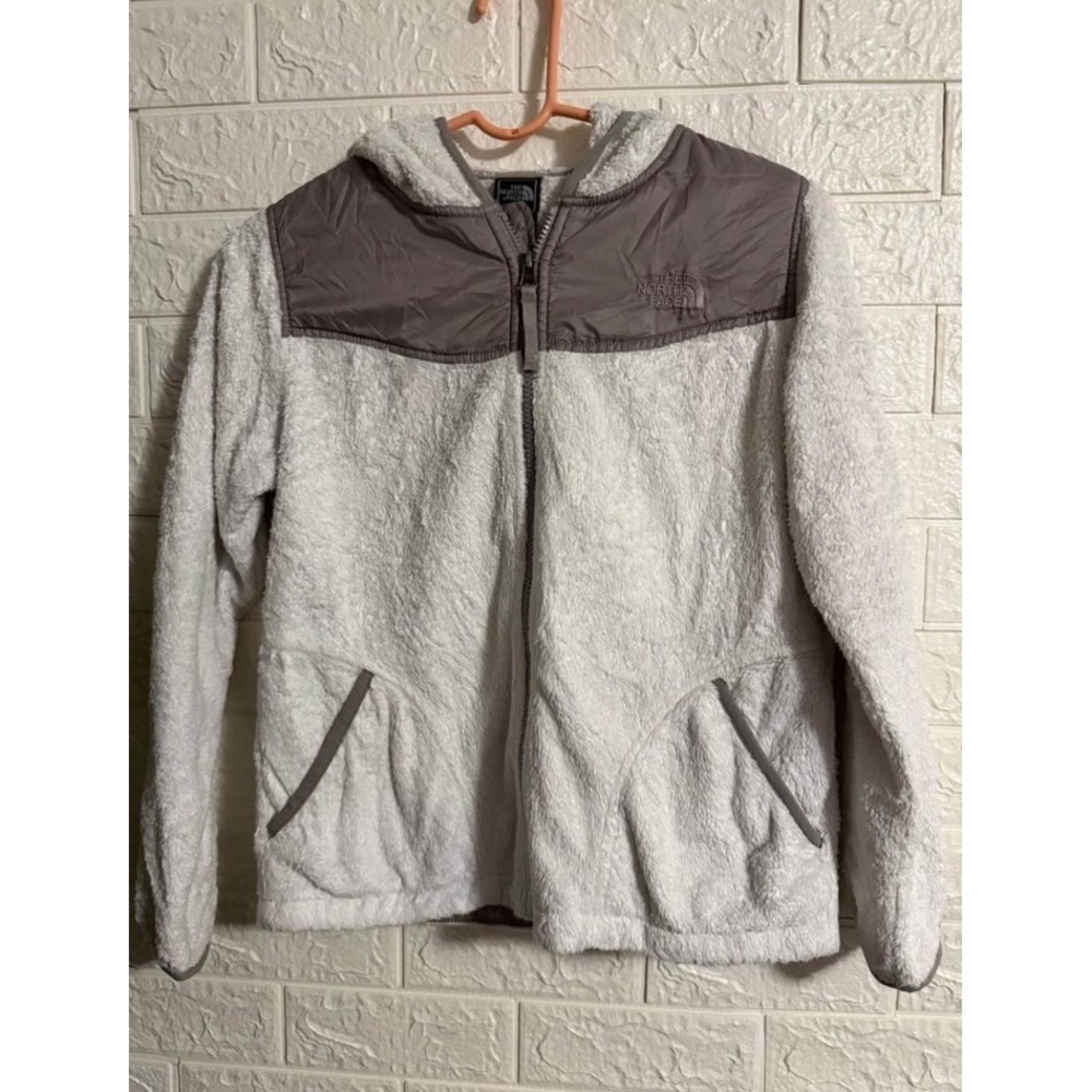 The North Face Kids White/gray Hooded Full Zip Fleece Jacket, Size L 14/16